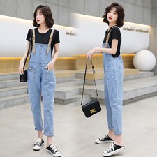 2021夏季女装春季牛仔背带裤女减龄新款韩版宽松洋气{码子偏小}，女装牛仔裤，布衣桑