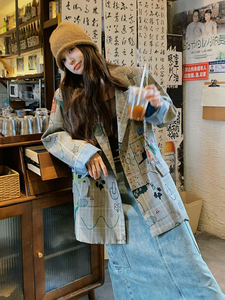 独特超好看涂鸦西装外套女春秋2025新款设计感小众休闲学院风西服图片