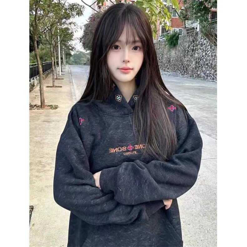 字母刺绣帽衫重磅卫衣女秋冬情侣宽松加绒外套WM18,女装短外套,星座1116A（原606A-3）