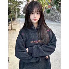 字母刺绣帽衫重磅卫衣女秋冬情侣宽松加绒外套WM18，女装短外套，星座1116A（原606A-3）