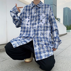 春季新款长袖衬衫男港风宽松青少年潮流百搭休闲衬衣CS077-P42，男装衬衫，星座308B-1