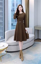 现货，冬季拉毛弹力呢料连衣裙，女装连衣裙，金典明美