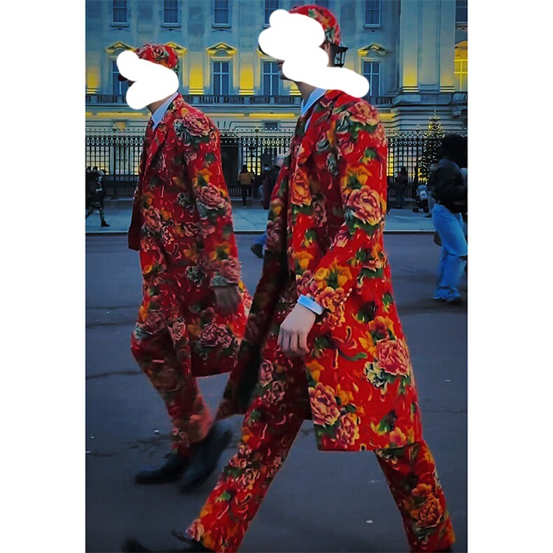 TZ001东北大花风衣+裤子套装一套新中式团队男女表演出高质量套装,男装风衣,星座115A(原星座507）