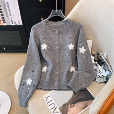 2026年秋季通勤花朵开衫，女装针织衫/毛衣，暖姿羊绒