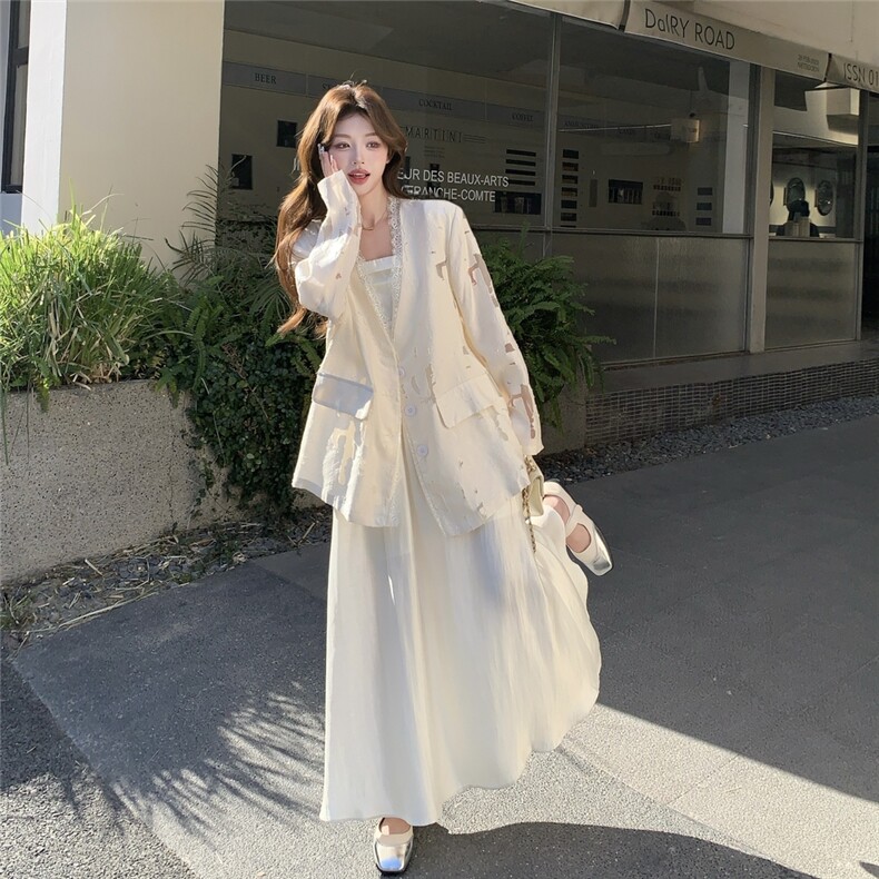 蕾丝花边米白色西装外套女夏2025新款百搭小香风漂亮洋气减龄西服,女装西装,2C273