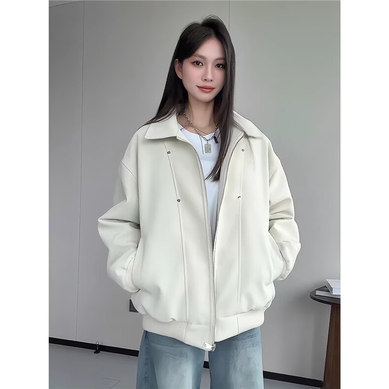 潮流设计感假两件刺绣pu皮衣男女情侣装夹克潮牌春季美式外套图片