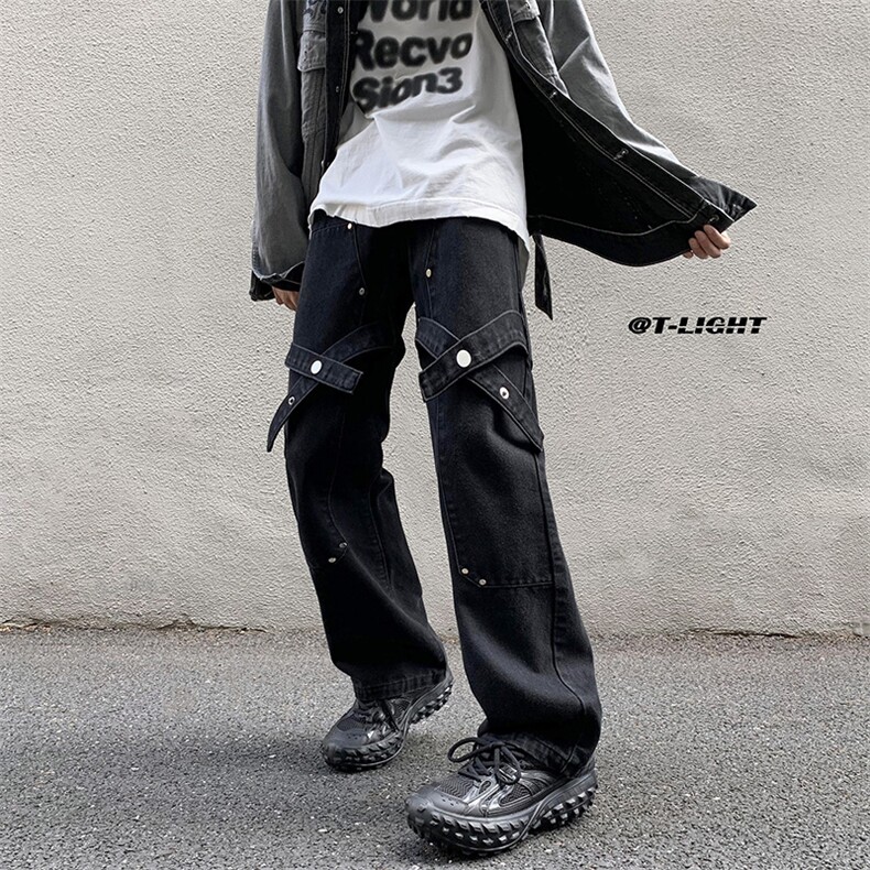 B221美式ins高街小众个性铆钉牛仔裤子LK22070-P60控78,男装牛仔裤,电商B221