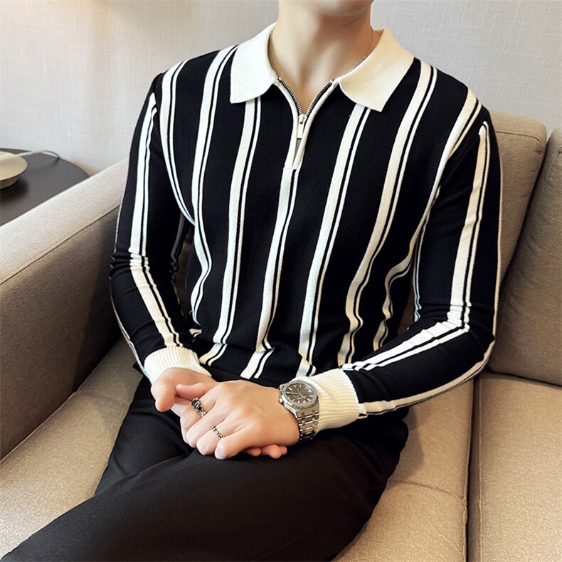 盗图-痞帅翻领半拉链套头针织衫英伦商务毛衣男MZ13/P58控88图片
