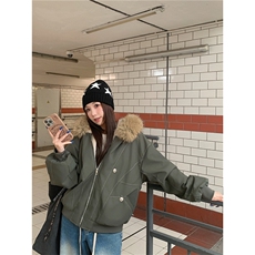 现货重磅boxy短款棉衣座山雕大毛毛领男女棉服水洗工装厚外套，男装棉衣，电商A486-1