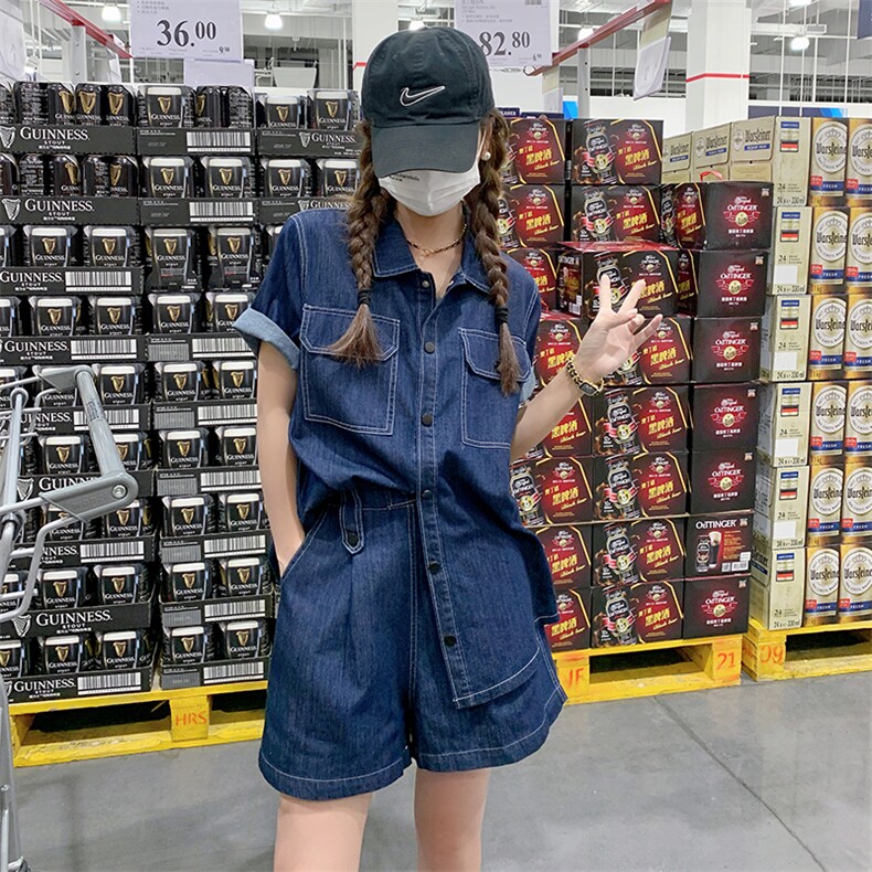 蓝色翻领牛仔短外套女2023春夏季新款韩版小个子炸街洋气时髦上衣,女装套装/套裙,菡迪欧娜