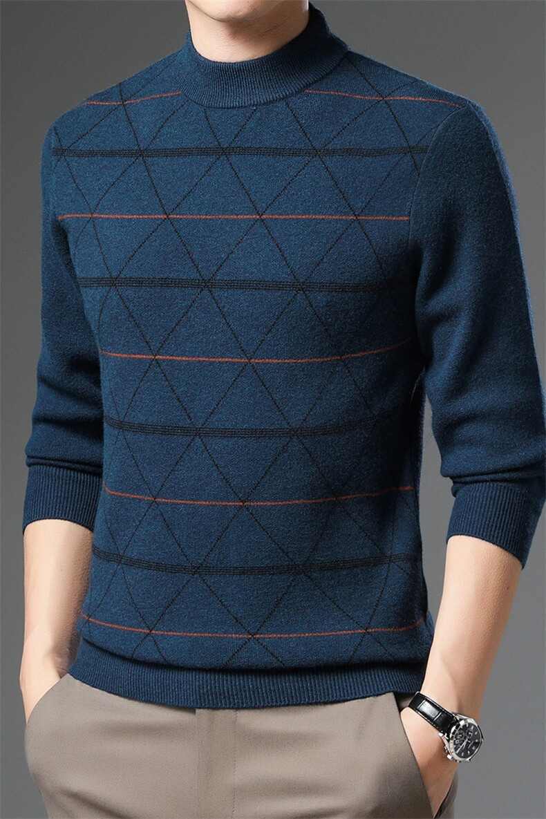 男士长袖圆领上衣商务休闲潮流针织打底衫中年爸爸秋装宽松毛衣,男装针织衫/毛衣,电商B212（原钱塘6029）