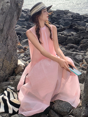 今年流行粉色无袖连衣裙女2025夏季新款高级感超仙气质绝美长裙潮，女装连衣裙，浙宝305