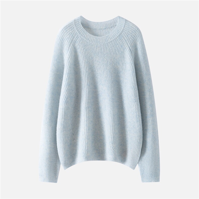 康宝莱纱线~75%山羊绒25%桑蚕丝！圆领宽松毛衣女插肩袖针织衫，女装羊绒衫，启东羊绒