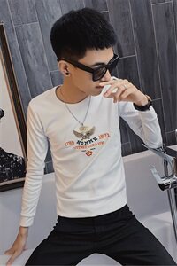 5秋季长袖修身T恤刺绣社会精神小伙韩版潮男打底衫C301B-CT12图片