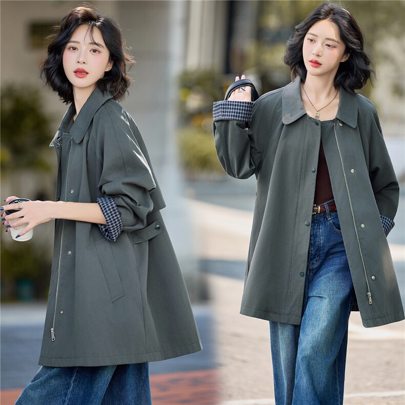2025秋季新款法式立领纯棉女士风衣休闲气质风衣外套，女装风衣，米莱
