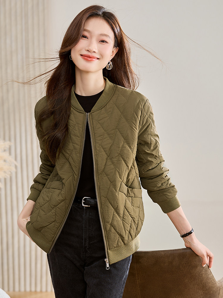 菱格夹棉棒球服外套女2024秋冬新款小个子休闲百搭时尚短款小棉衣,女装棉衣/棉服,文熹诺