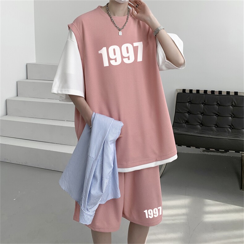 数据款冰感华夫格套装潮流休闲短袖短裤两件套FTZ3077-P55控78,男装牛仔裤,电商B370