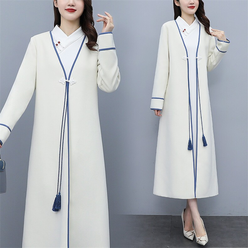 禅意风衣外套女长款2025春秋新款复古中国风文艺气质披风大衣外搭，女装毛呢外套，芷墨服饰