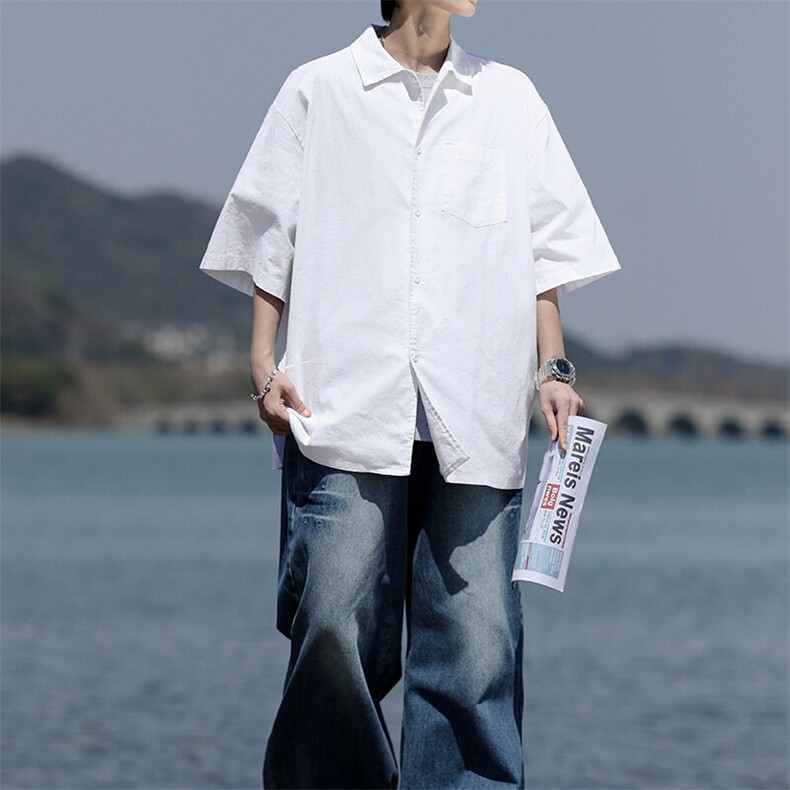 8XL-M亚麻短袖衬衫男夏薄款宽松休闲百搭大码半袖衬衣DC28002P50,男装衬衫,电商B312