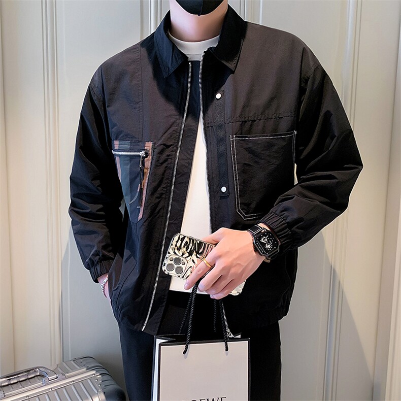 2025新款春季工装外套男拼接潮牌翻领男士夹克A313-1-6613-P110,男装夹克,电商A313-1