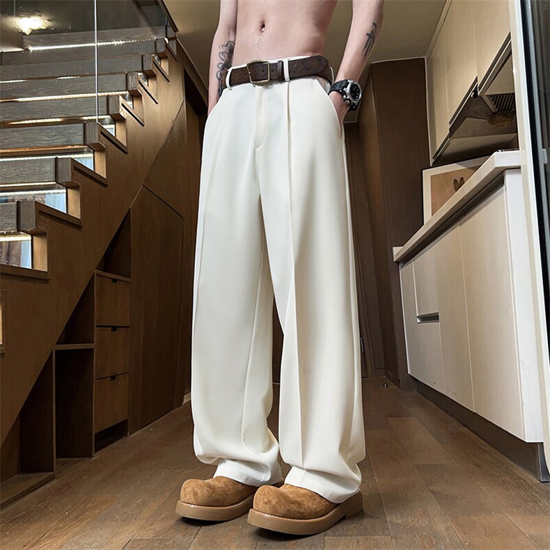 胖胖哥垂坠感冰丝西裤男款夏季大码宽松直筒阔腿裤高级感休闲裤子，男装西裤，星座1107-1