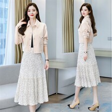 2024春季新款气质小翻领时尚潮流休闲舒适压外套，女装套装/套裙，贵人树