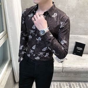 312A-5-282-P55 长袖高级感秋季休闲英伦发型师韩版纯色男士衬衣图片