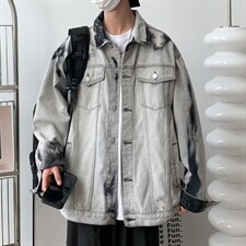 美式高街潮流宽松帅气休闲外套复古扎染破洞牛仔夹克男W5204-P67，男装夹克，星座512-2