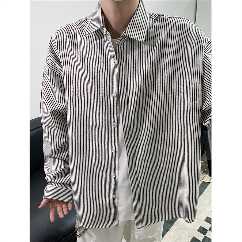 美式黑白条长袖衬衫 加厚版本 C5889-特P28 黑色2图片