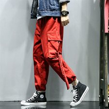 2021灰墙风春季新大码宽松大口袋松紧织带收脚工装裤K227-P65，男装休闲裤，电商A001