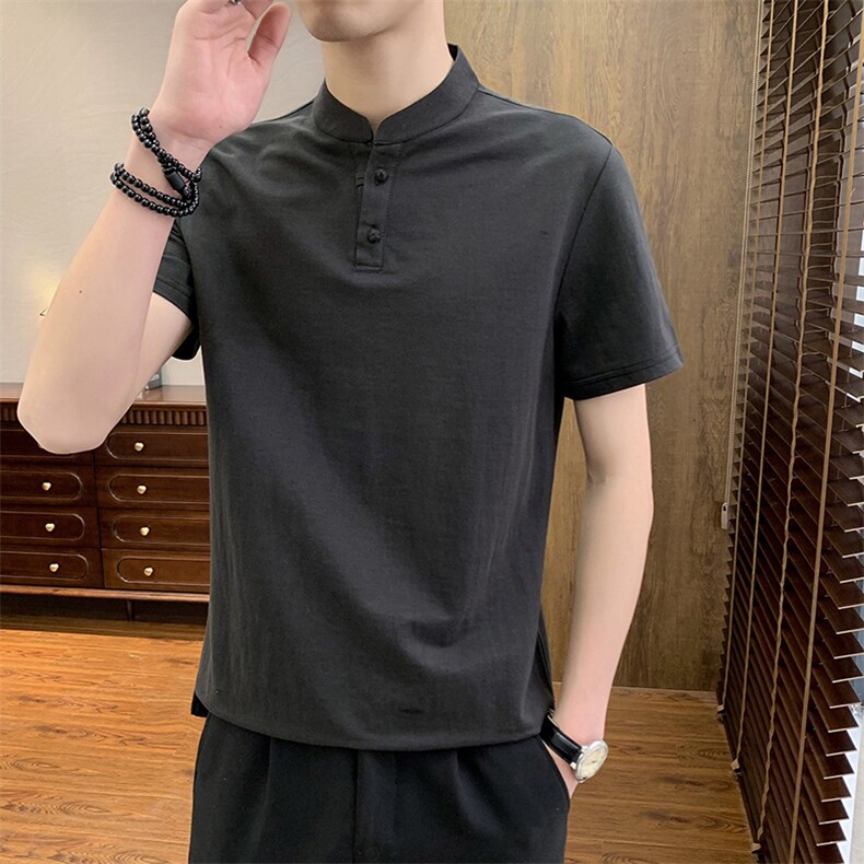 2025夏季棉麻透气清凉男士风盘扣短袖休闲T恤上衣XF9805-P50,男装T恤,星座1105-3