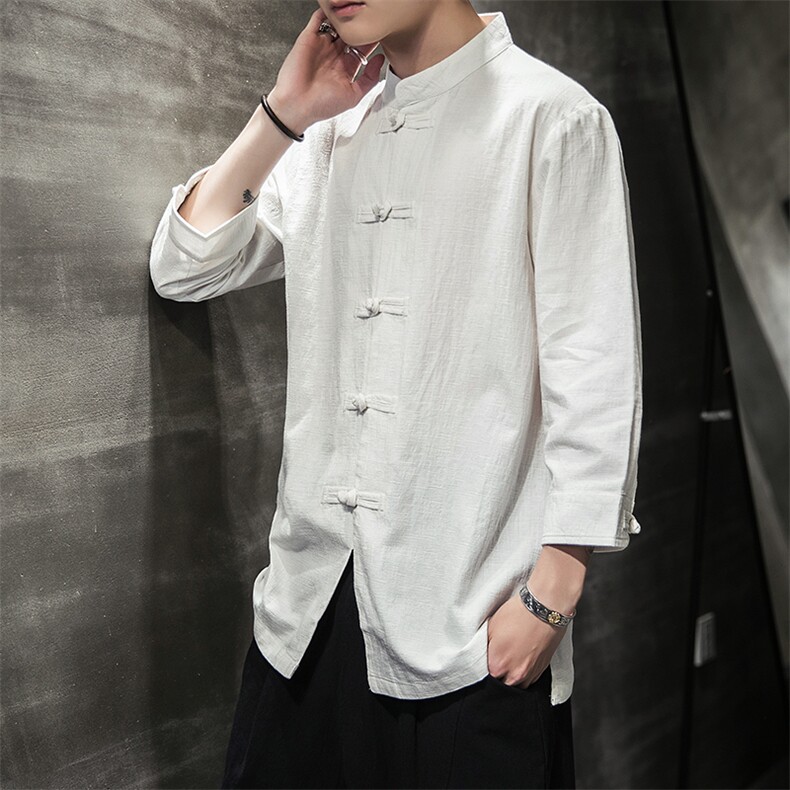 夏季新款中国风七分袖衬衫男大码宽松盘扣唐装QT6008-1/CS066/P70,男装T恤,电商A008