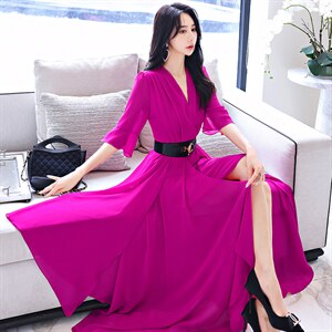 雪纺连衣裙女薄款2023夏季新款时尚高级感名媛气质收腰显瘦大摆裙图片