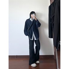 日系复古条纹领拼接假俩件卫衣男女休闲宽松慵懒开衫外套W53，男装卫衣，星座1116A-1（原606A）