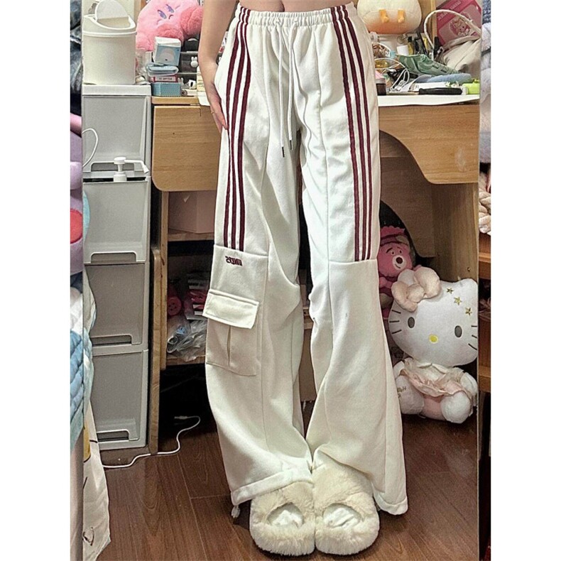美式复古工装三条杠休闲裤女新款显瘦直筒阔腿运动裤子WLG855-P45,男装工装外套,星座1008