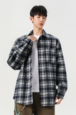 撞色格子长袖衬衫男春秋季美式复古学院风oversize潮流百搭衬衣服，男装衬衫，电商A022