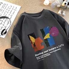 已做版权拼贴画设计感宽松落肩艺术风短袖纯棉高级感t恤T90-P28，男装T恤，星座205-5