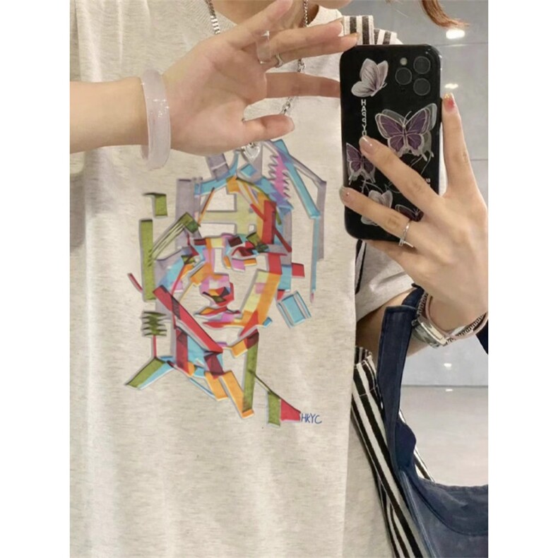 T0696-P30 多彩设计感小众纯棉短袖 潮新款夏季T恤宽松大码图片
