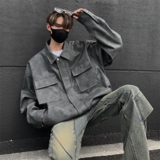 港风高街痞帅男装外套美式短款潮牌工装皮衣夹克DSA157B-J231-P90，男装夹克，电商A157B