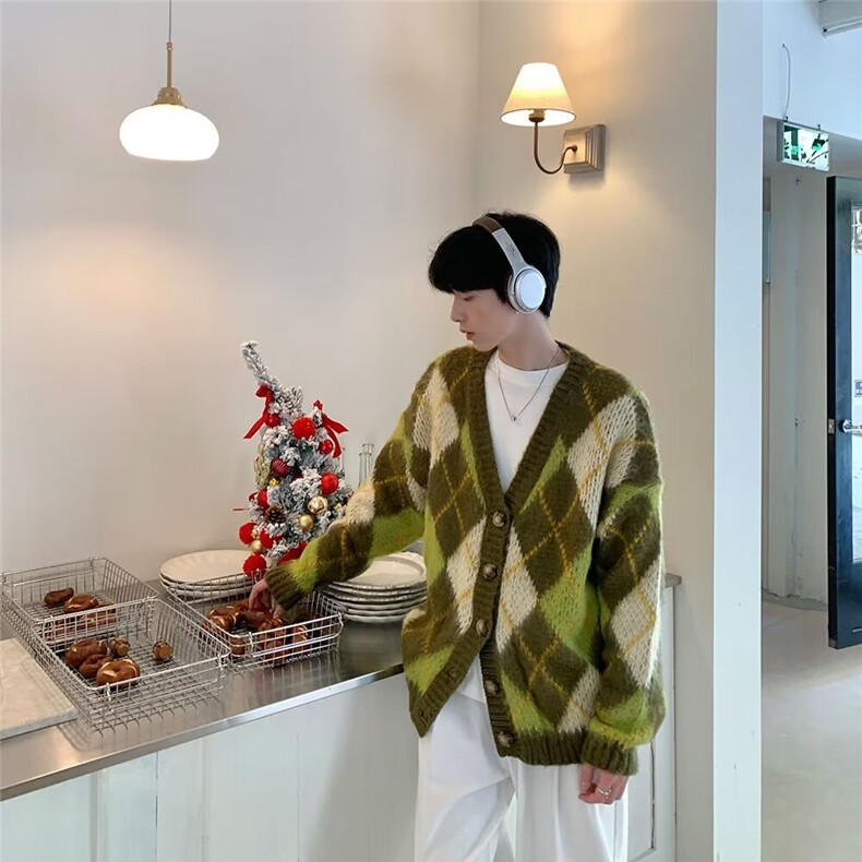 宽松复古菱格针织衫男新款韩版秋冬加厚毛衣外套潮MY821-P56,男装针织衫/毛衣,星座208-5