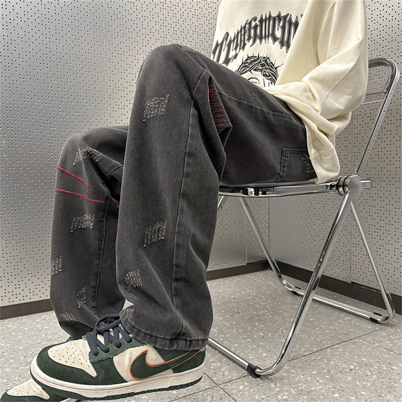春季新款牛仔裤男潮痞帅宽松直筒ins高街潮流嘻哈N08153-P40,男装牛仔裤,星座308B-1