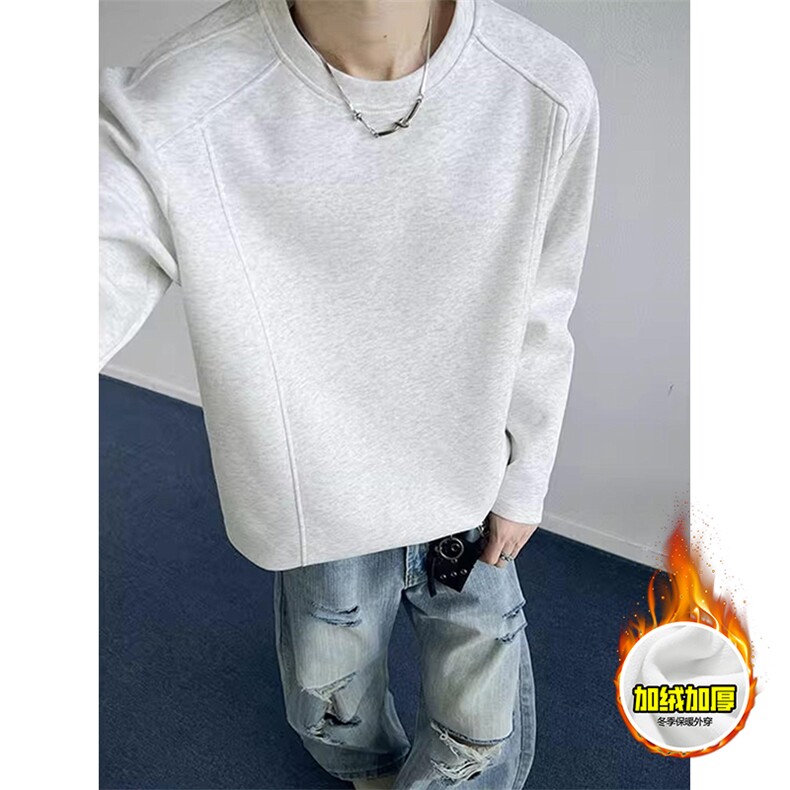 抖音得物品质美式高街重磅曼巴棉结构硬阔boxy版潮牌卫衣长袖T恤，男装T恤，电商A486