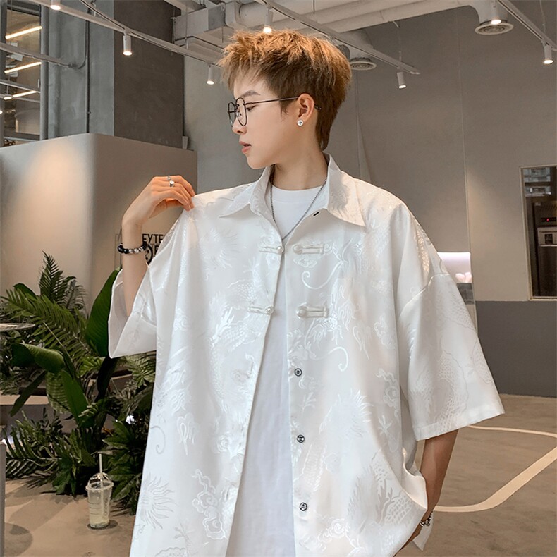 新中式冰丝提花衬衫短袖XZ-907-TP35-控48，男装衬衫，星座907