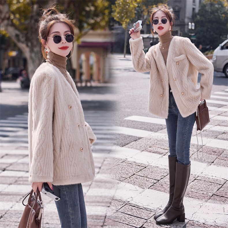 2023秋冬新款小香风环保貂毛加厚长款毛绒一体外套，女装皮草，瑶迪依秀