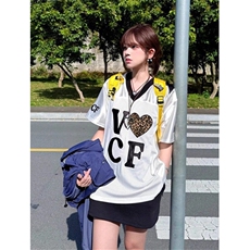 运动t恤女夏季穿搭豹纹爱心球衣短袖休闲速干v领上衣T198，男装T恤，星座1116A（原606A-3）