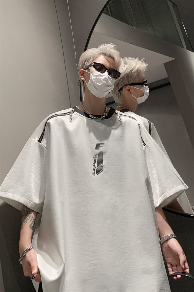 男装短袖T恤2025夏季拉链字母印花五分袖体恤XZ514-2-202465-P58,男装T恤,星座514-2(原B239)