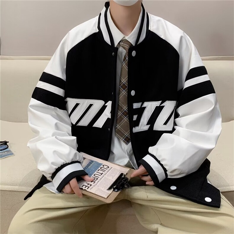 秋季港风拼接夹克情侣外美式高街字母印花棒球服外套套W5381-P55,男装夹克,星座512-2
