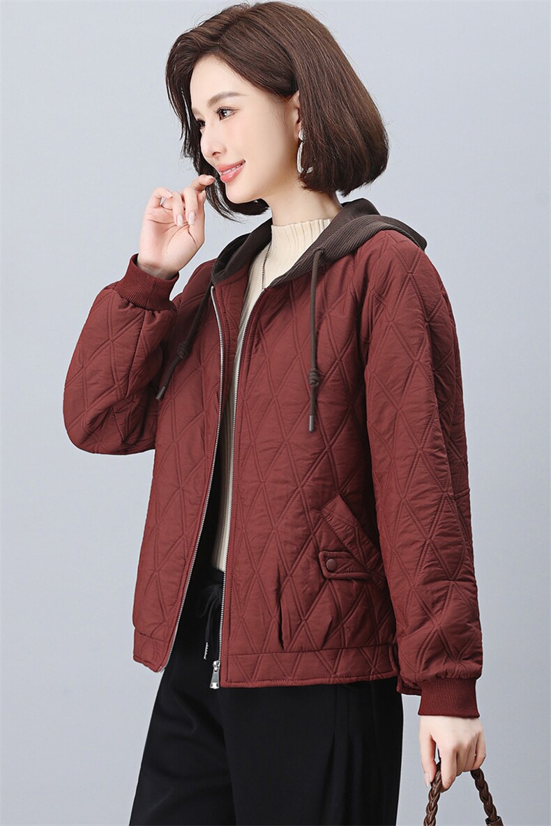 长期现货时尚休闲早春秋夹棉外套女短妈妈装2026新款棒球服连帽,女装短外套,璐依舞