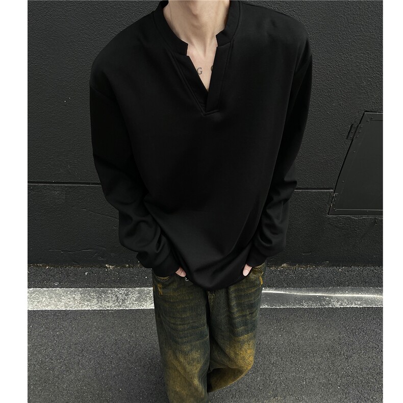 主推慵懒风亨利领长袖V领中性卫衣外套打底衫男H1007特P33,男装T恤,电商A341