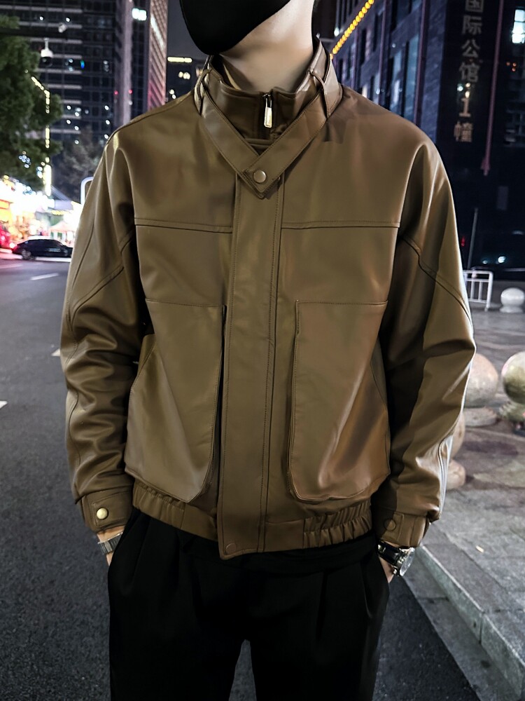 男士立领机车皮衣男潮流工装皮夹克外套A368-P2307-P118,男装夹克,电商A368